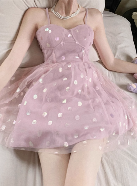 Sweet Pink Sequined Strapless Tulle A-Line Birthday Dress Homecoming Dress cc3539