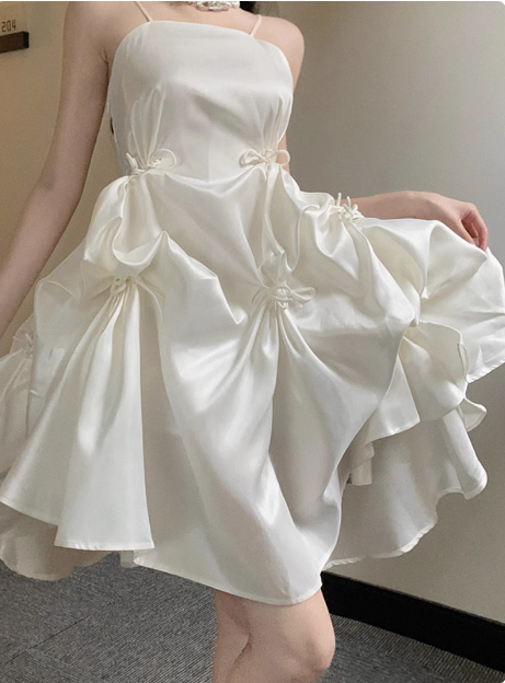 Sweet Satin Tube Top Strap Irregular Puffy Birthday Dress Homecoming Dress  cc3540