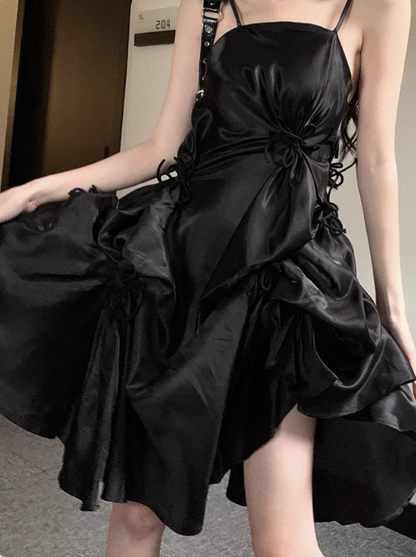 Sweet Satin Tube Top Strap Irregular Puffy Birthday Dress Homecoming Dress  cc3540