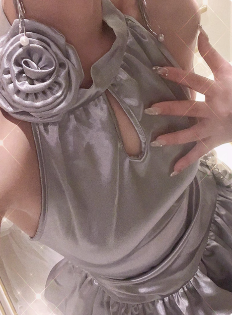 Shiny Silver Halter Neck Sexy Backless Waist Satin Birthday Dress Homecoming Dress cc3542