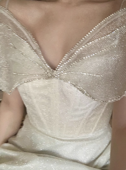 Princess Light Luxury Sling Rhinestone Bow Shiny 17th Birthday Homecoming Dress cc3543