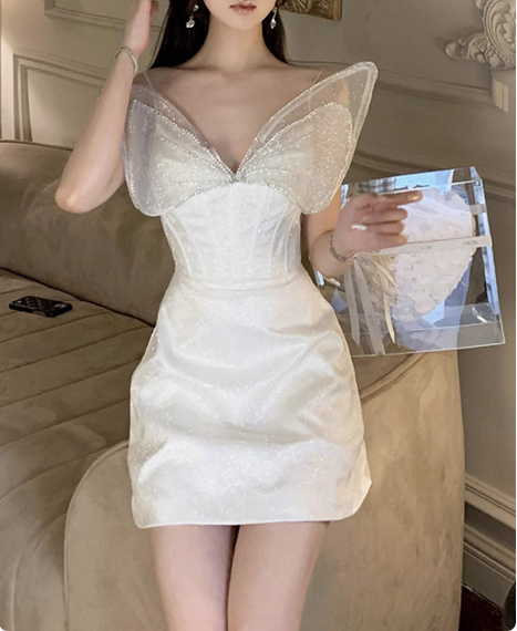 Princess Light Luxury Sling Rhinestone Bow Shiny 17th Birthday Homecoming Dress cc3543