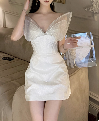 Princess Light Luxury Sling Rhinestone Bow Shiny 17th Birthday Homecoming Dress cc3543