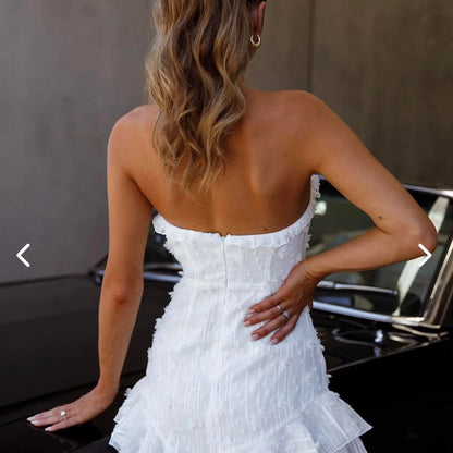 Cute White Tube Top Irregular Skirt Birthday Dress Homecoming Dress cc3565