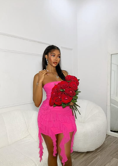 Sexy Pink Tube Top Ruffle Tight Hip 17th Birthday Homecoming Dress cc3571