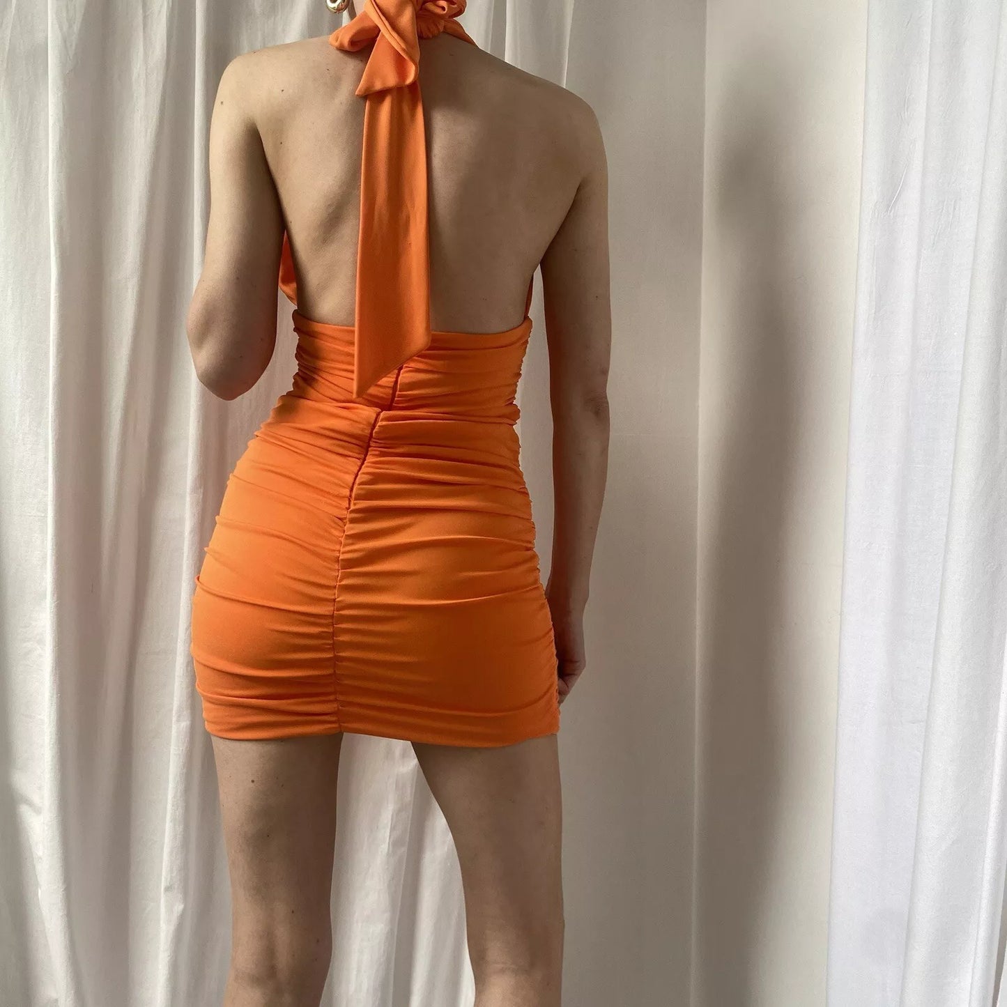 Beautiful Orange Halter Neck Deep V neck Revealing Backpack Hip 17th Birthday Homecoming Dress cc3573