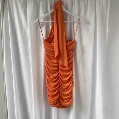 Beautiful Orange Halter Neck Deep V neck Revealing Backpack Hip 17th Birthday Homecoming Dress cc3573