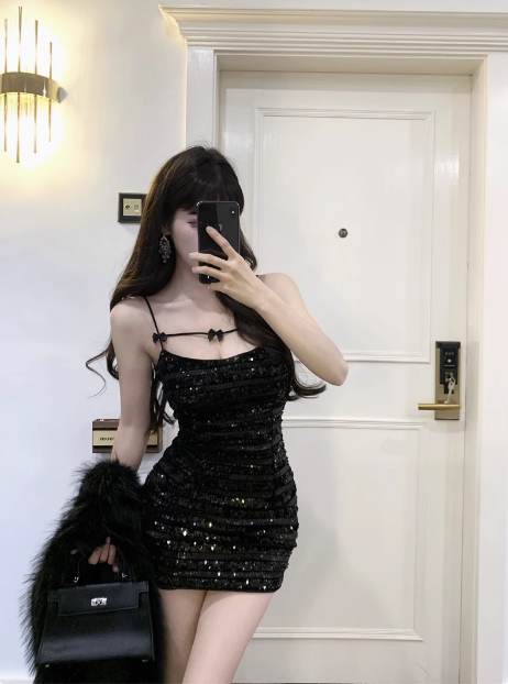 Shiny Bow Sequined Slim Fit Hip 17th Birthday Homecoming Dress cc3575