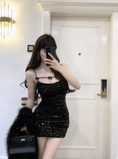 Shiny Bow Sequined Slim Fit Hip 17th Birthday Homecoming Dress cc3575
