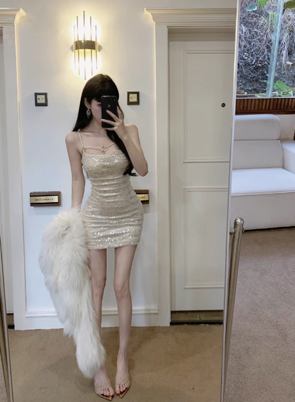 Shiny Bow Sequined Slim Fit Hip 17th Birthday Homecoming Dress cc3575