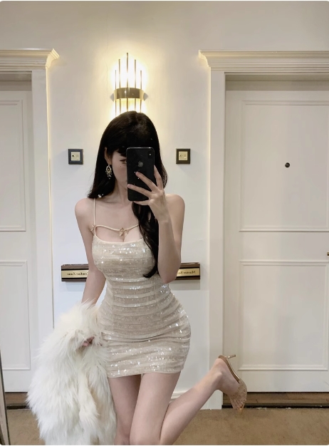 Shiny Bow Sequined Slim Fit Hip 17th Birthday Homecoming Dress cc3575