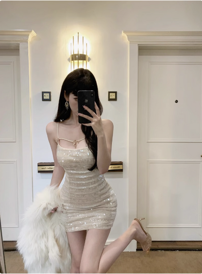 Shiny Bow Sequined Slim Fit Hip 17th Birthday Homecoming Dress cc3575