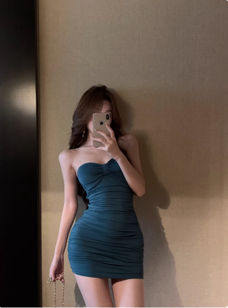 Simple Blue Sweetheart Neck Pleated Hip-hugging Slim Birthday Dress Homecoming Dress cc3577