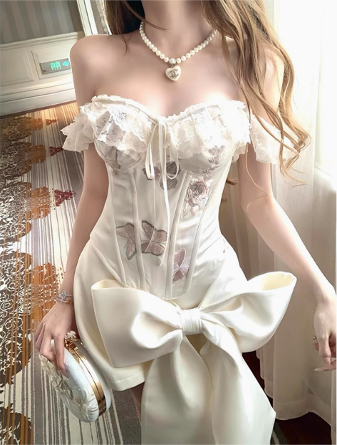 Designer Bow Herringbone Tube Top Satin 17th Birthday Homecoming Dress cc3578