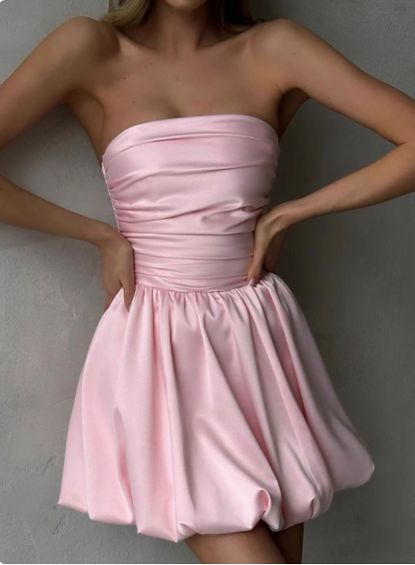 Simple One-shoulder Tube Top Satin Flower Bud Birthday Dress Homecoming Dress cc3580