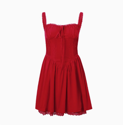 French Ballet Style Tie Waist Suspenders Red Mini Birthday Dress Homecoming Dress cc3583