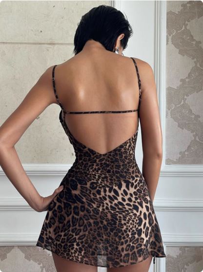 Sexy Leopard Print V-neck Suspender Hip 19th Birthday Homecoming Dress cc3584
