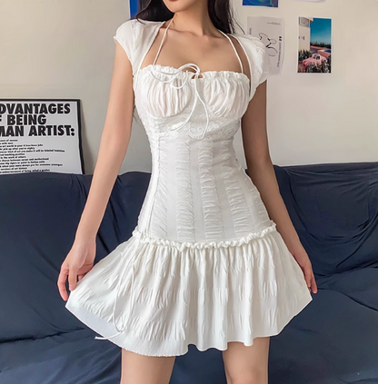 Sexy Low-cut Ruffled Waist Halter Neck A-line 17th Birthday Homecoming Dress cc3586