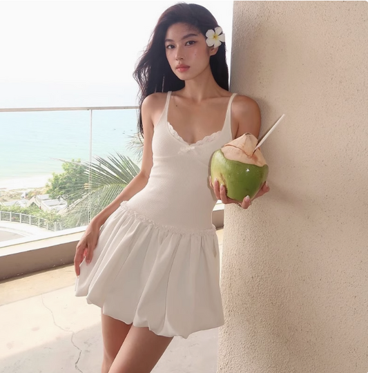 Cute Bow Lace V-neck Sling Flower Bud Skirt 17th Birthday Homecoming Dress cc3587