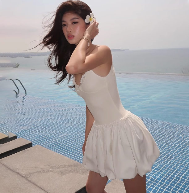 Cute Bow Lace V-neck Sling Flower Bud Skirt 17th Birthday Homecoming Dress cc3587