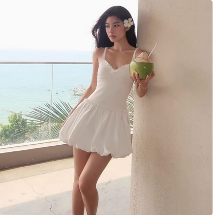 Cute Bow Lace V-neck Sling Flower Bud Skirt 17th Birthday Homecoming Dress cc3587