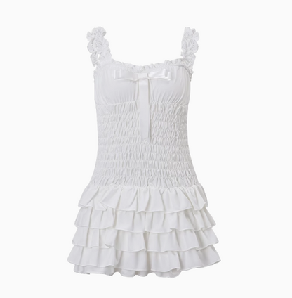 Cute Ruffled Bow Strappy Mini 17th Birthday Homecoming Dress cc3589