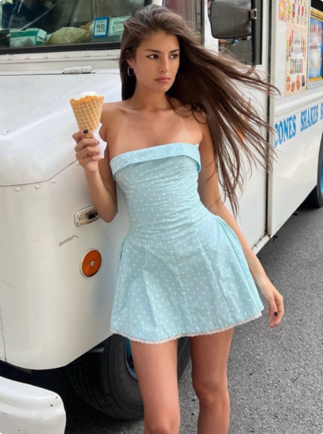 Sweet Polka Dot Lace Tube Top A-Line Homecoming Dress cc3590