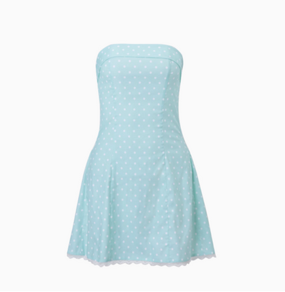 Sweet Polka Dot Lace Tube Top A-Line Homecoming Dress cc3590
