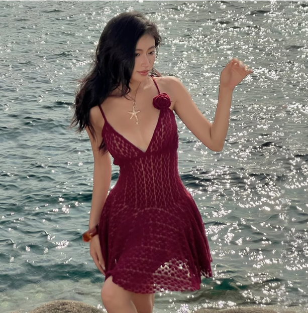 Sexy V-neck 3D Flower Strap A-line Homecoming Dress cc3596