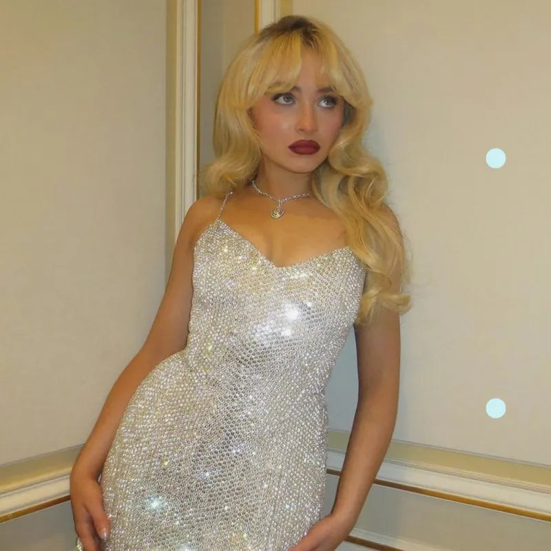 Shiny And Beautiful White Sling Sequined V-neck Slim Fit Hip 17th Birthday Homecoming Dress cc3599