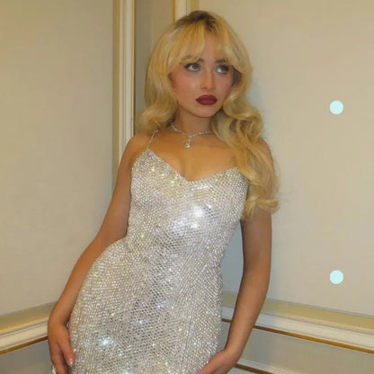 Shiny And Beautiful White Sling Sequined V-neck Slim Fit Hip 17th Birthday Homecoming Dress cc3599