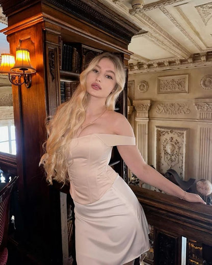 Elegant Pink One Shoulder Herringbone Back Tie Slim Homecoming Dress cc3601