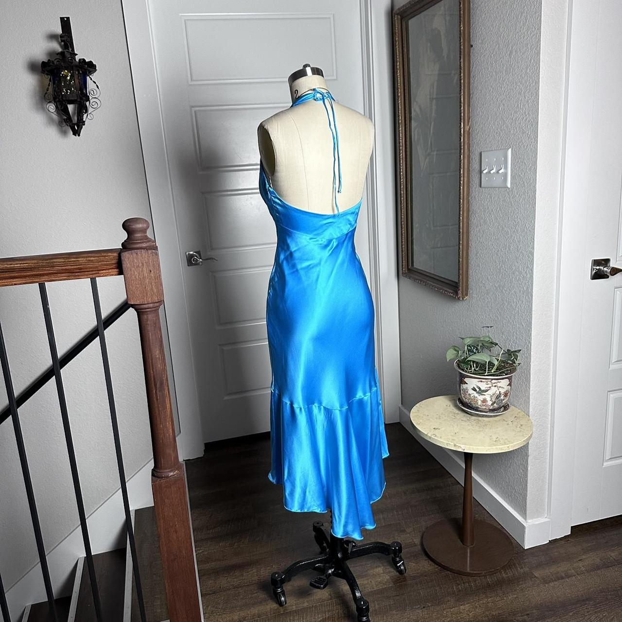 Simple Halter Neck Satin Blue Open Back Homecoming Dress cc3602