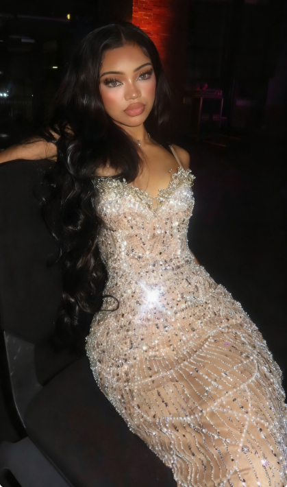 Luxurious Nude Gold Mermaid Deep V Halter Beaded Sequined Long Prom Dress Evening Dress cc5071