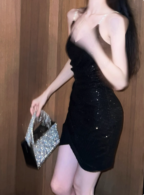 White Sexy Glitter V-neck Slim Suspender Birthday Dress Homecoming Dress cc3611