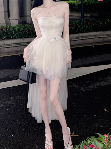 Princess Tube Top One Shoulder Tulle Train 17th Birthday Homecoming Dress cc3616