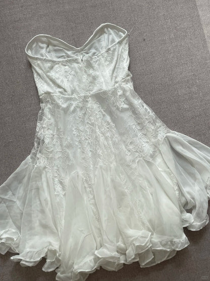Elegant Tube Top White Lace Splicing Mesh A-line 17th Birthday Homecoming Dress cc3621