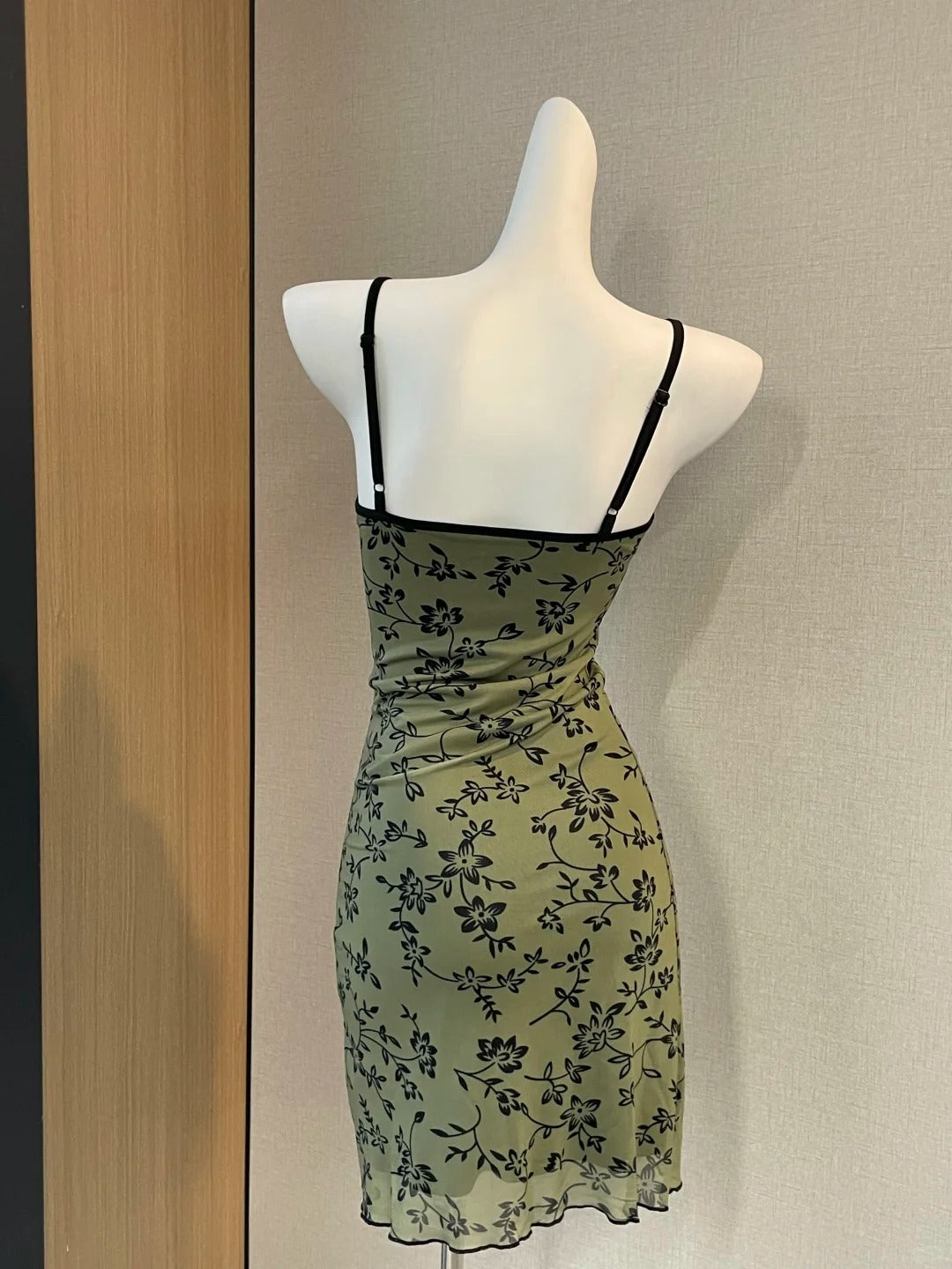 Retro Suspenders Green Floral Mesh Slim Fit 17th Birthday Homecoming Dress cc3622