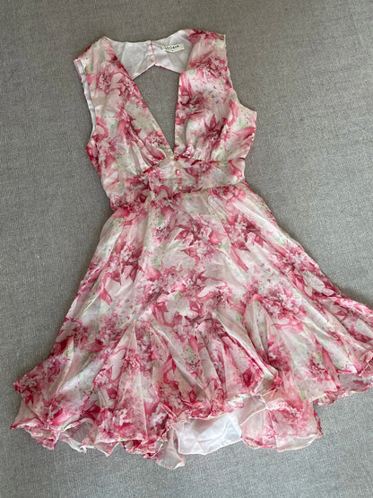 Sweet Pink Floral Backless Multi-Layered Pleated Chiffon Homecoming Dress cc3623