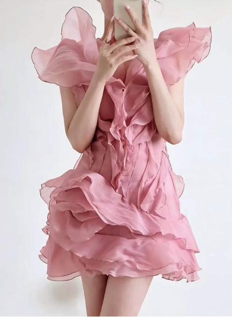 Design Ruffled V-neck One-shoulder Chiffon 17th Birthday Homecoming Dress cc3625