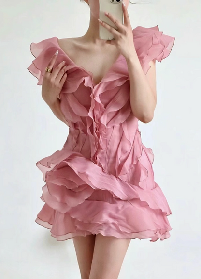 Design Ruffled V-neck One-shoulder Chiffon 17th Birthday Homecoming Dress cc3625