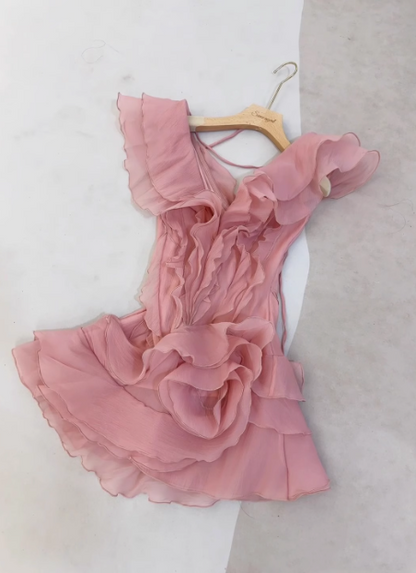 Design Ruffled V-neck One-shoulder Chiffon 17th Birthday Homecoming Dress cc3625