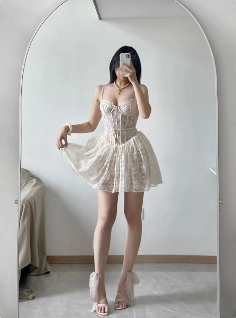 Sexy Lace Suspender Princess Dress Fishbone A-line Birthday Dress Homecoming Dress cc3627