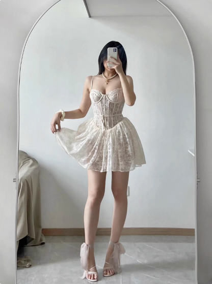 Sexy Lace Suspender Princess Dress Fishbone A-line Birthday Dress Homecoming Dress cc3627