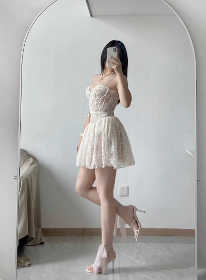 Sexy Lace Suspender Princess Dress Fishbone A-line Birthday Dress Homecoming Dress cc3627