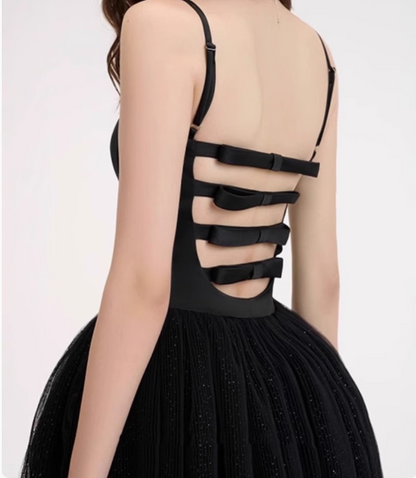 Sweet Sling Backless Bow A-line Fluffy Lace Birthday Dress Homecoming Dress cc3629
