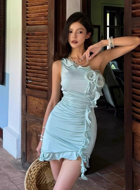 Irregular Ruffled Three-dimensional Rose Oblique Shoulder Hip 17th Birthday Homecoming Dress cc3631