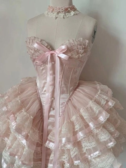 Princess Heart-shaped Collar Bow Herringbone Lace Edge Fluffy 17th Birthday Homecoming Dress cc3653