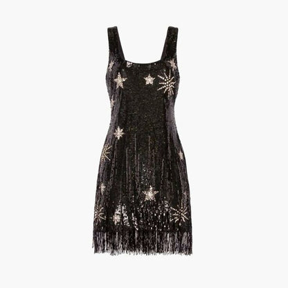 Sparkling Tassel Square Neck Star Sequin Open Back Homecoming Dress cc3658