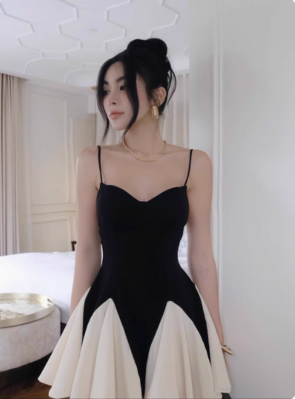 Design Black And White Stitching Suspender Back A-line Birthday Short Skirt Homecoming Dress cc3671